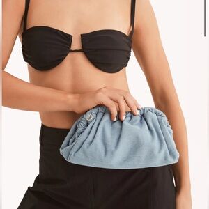 billini mischa blue denim croissant shape crossbody handbag clutch purse bag NEW